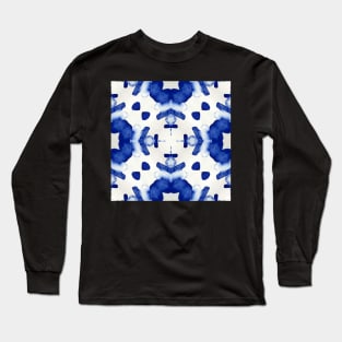 Abstract cobalt blue watercolour stones set into a mosaic tile mandala style Long Sleeve T-Shirt